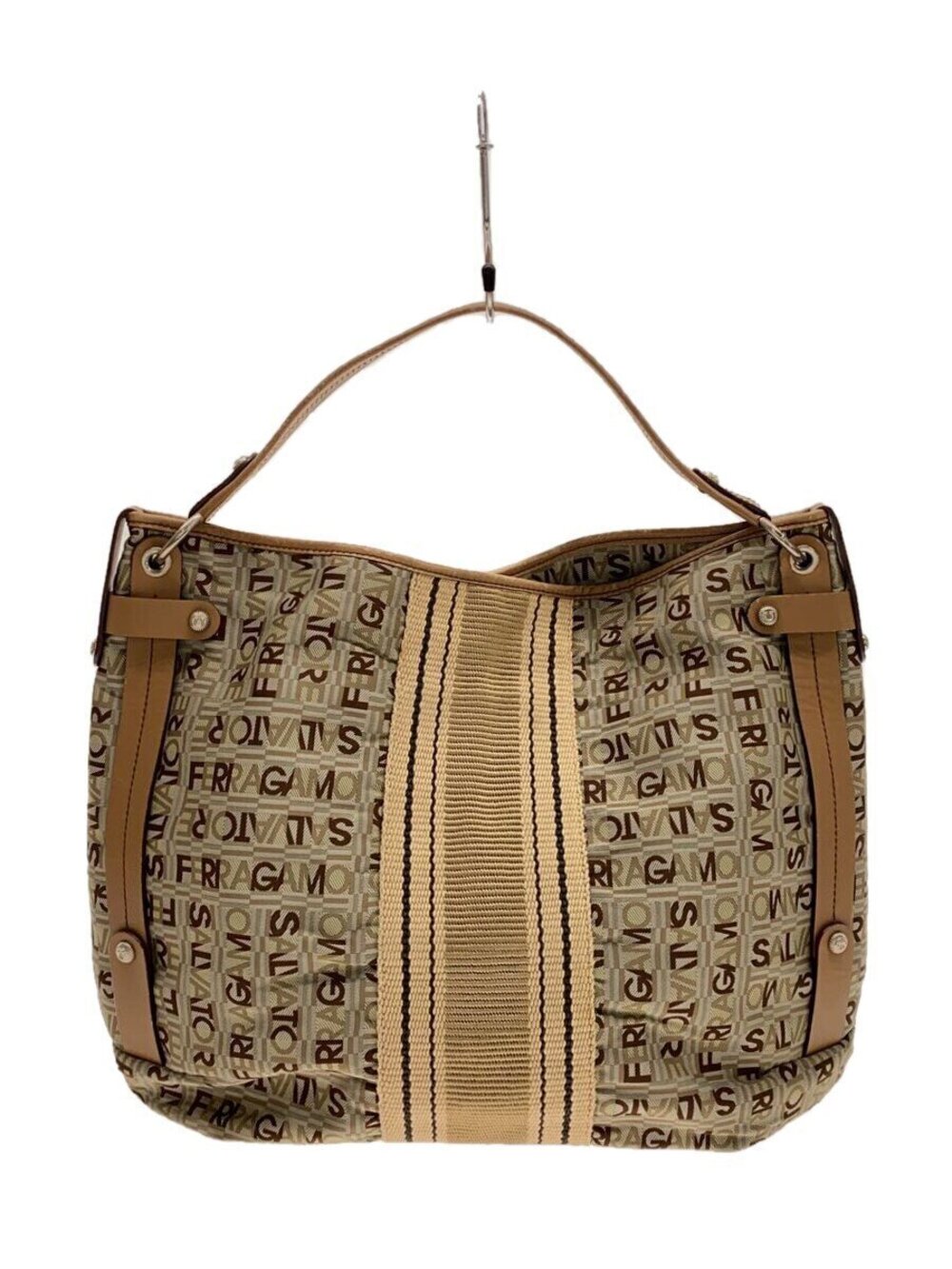 Salvatore Ferragamo logo jacquard tan leather shoulder bag woven Brown